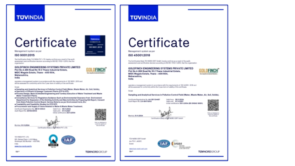 goldfinch iso quality and safety certificates